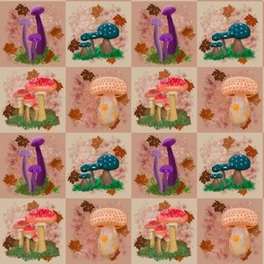 Mushroom Patchwork Quilt Blocks Cream Neutral  (2 inch squares on fabric)