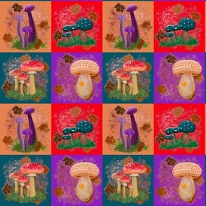 Mushroom Patchwork Quilt Blocks Red Purple Blue Pink (2  inch squares)