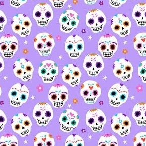 Day of the Dead Sugar Skulls in light purple lilac