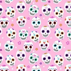 Day of the Dead Sugar Skulls on Pink