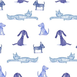 Dogs hand drawn  large blue