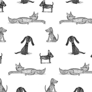 Dogs hand drawn large grey