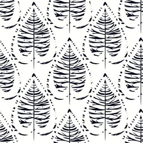 Black stylized leaves on a white background. A simple two-tone pattern.