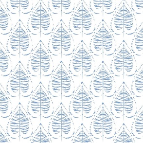 Blue stylized leaves on a white background. 