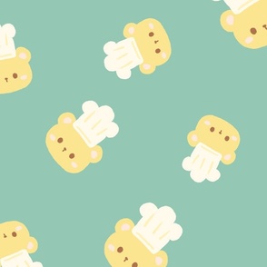 Chef’s bear’s kitchen & bakery: Teddy Bear Chef Pattern on soft green