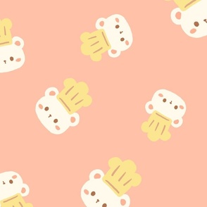 Chef’s bear’s kitchen & bakery: Teddy Bear Chef Pattern on peach light pink