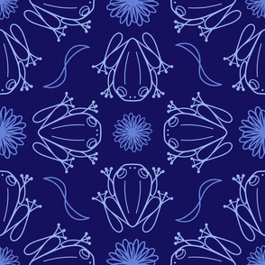 L - Blue Tree Frog Design – Dark Navy Blue Geometric Art Illustration Wallpaper