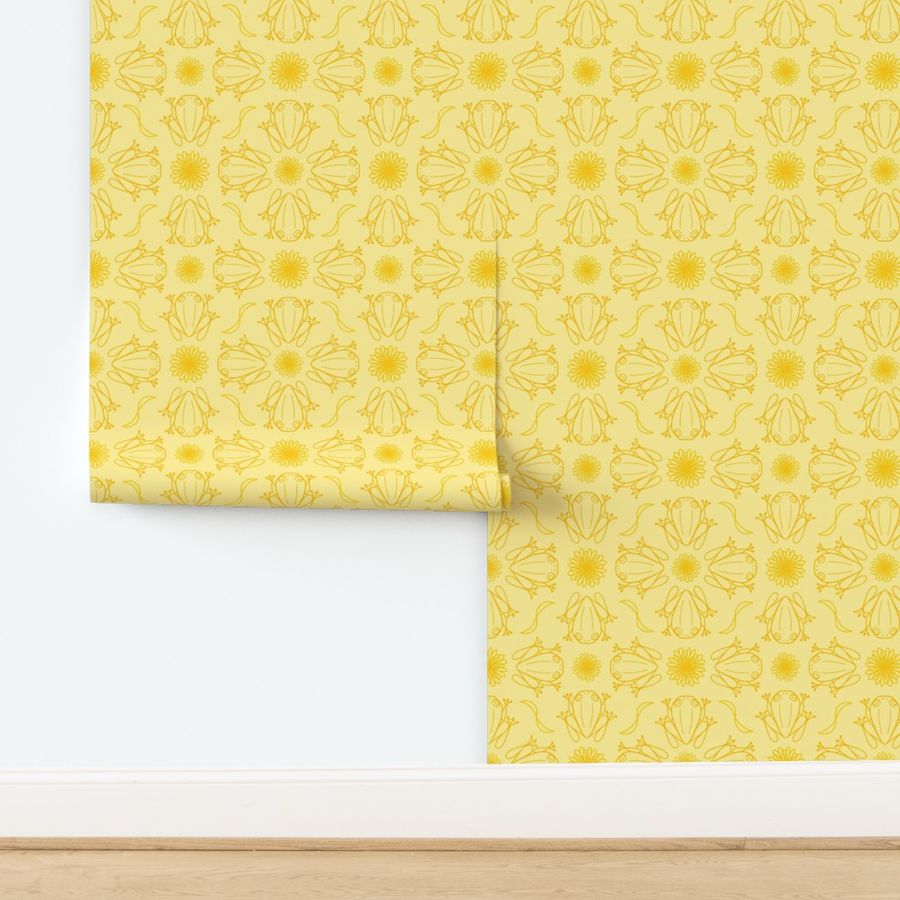 L - Yellow Tree Frog Design – Pale Pastel Yellow Geometric Art Illustration Wallpaper