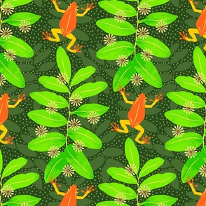 Frogs and Flowers Green Orange     