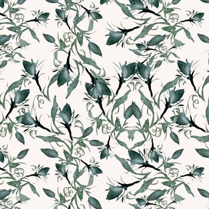 Hand-Painted Greenery on Cream Background
