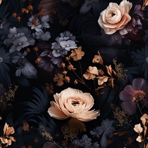 Dark Romantic Victorian peach gothic romantic roses dark background floral pattern moody floral wallpaper black floral