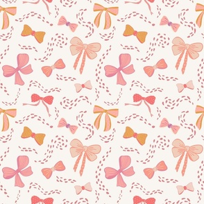 Bows and Bows fabric in pantone colours of the year peach Fuzz and shades of pink