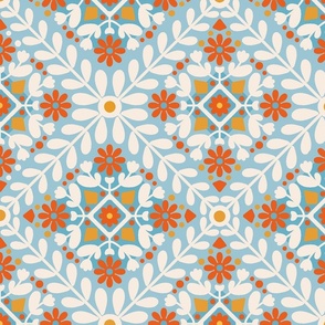(L) Floral Squares / Light Blue Version / Large Scale or Wallpaper