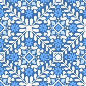 (L) Floral Squares / Blue Version / Large Scale or Wallpaper