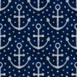 Anchors and Dots Indigo Blue and White Batik (Medium)