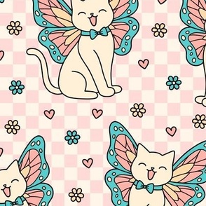 Butterfly Cat: Pink & Aqua (Large Scale)