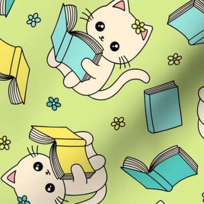 Cats Reading on Green (Large Scale)
