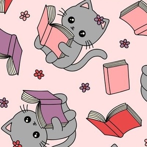 Cats Reading on Pink (Large Scale)