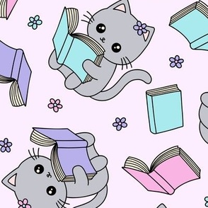 Cats Reading on Purple (Large Scale)