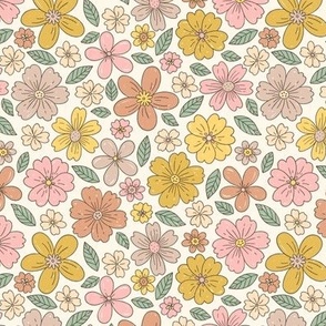 Nostalgic Blossoms on Pale Beige (Small Scale)