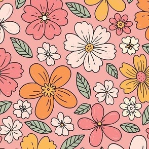 Nostalgic Blossoms on Pink (Medium Scale)