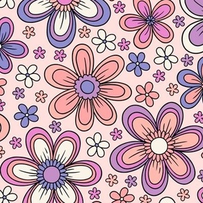 Floral Whimsy: Peach & Purple (Large Scale)