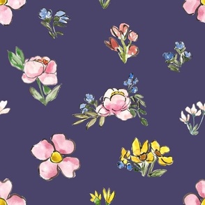 spring cottage blooms on navy