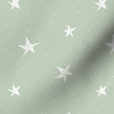 Night Sky Stars garden _ sage green and white stars,  coordinating pattern,  SMALL scale