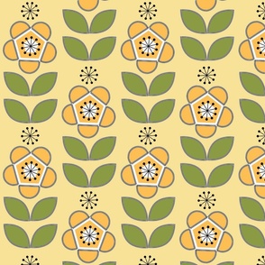 Retro Scandi Buttercup Yellow Floral Large Scale