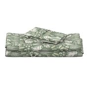 frogs forest damask - sage green (large)