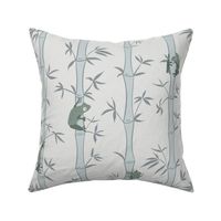 Japandi Bamboo Forest with Frogs, soft gray and calming blue green