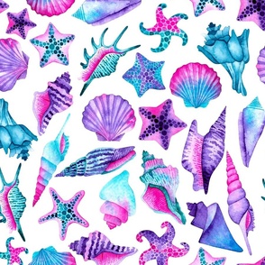 Sea Shells and Starfish in Watercolor