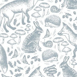 Animals Wallpaper for Nursery - Sketched Woodland Animal Accent Wall - Bunnies, Fox, & Hedgehog Wallpaper - 24"