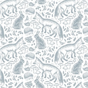 Animals Wallpaper for Nursery - Sketched Woodland Animal Accent Wall - Bunnies, Fox, & Hedgehog Wallpaper - 12"