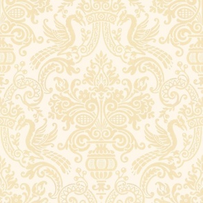 PEACOCK DAMASK IN GOLDEN STRAW FAUX FLOCKED