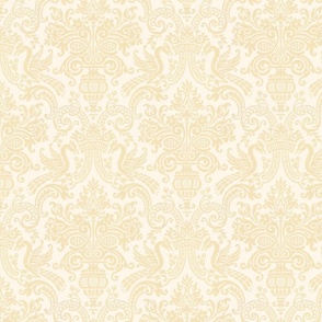 PEACOCK DAMASK IN STRAW YELLOW FAUX FLOCKED
