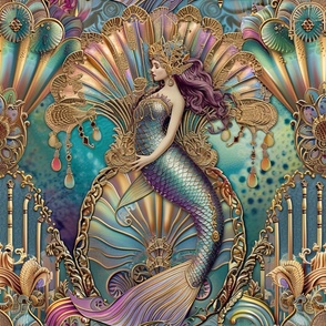 Ornate Art Deco Nouveau Damask Fantasy Mermaid Siren