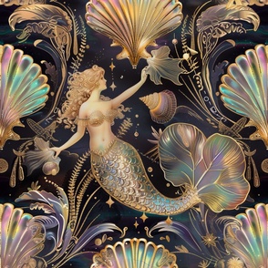 Star Mermaid Mystic Magic Mythic Undersea Siren Fantasy on Black