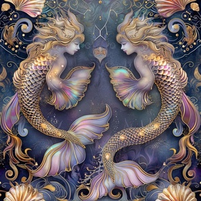 Twin Mermaid Mystic Magic Mythic Undersea Siren Fantasy