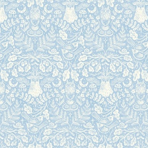 Night in the Forest Woodland Damask | Pale Blue Fog & Ivory Cream | Textured Historical Inspired