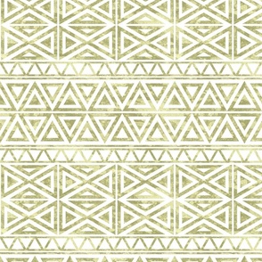 Distressed tribal triangles in tarragon and white. Large scale