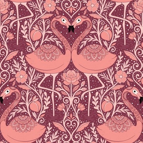 Whimsical flamingo garden peach and soft red water color style - home decor - bedding - wallpaper - curtains .