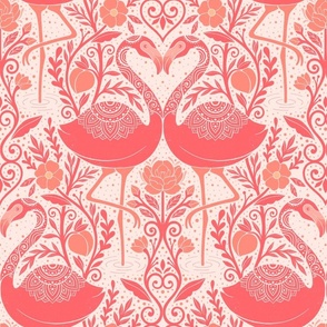 Whimsical flamingo garden cream and Georgia peach water color style - home decor - bedding - wallpaper - curtains .