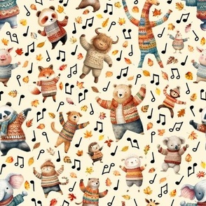 Wild Life Jamboree with Music Notes and Autumn Leaves Cream