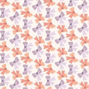 Mini Pretty Lilac Purple and Peach Bows on a Light Background Ditsy Scale