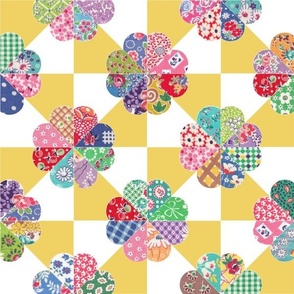 Springtime Blossoms Feed Sack Fabric Cheater Quilt Rob Peter to Pay Paul flour sack