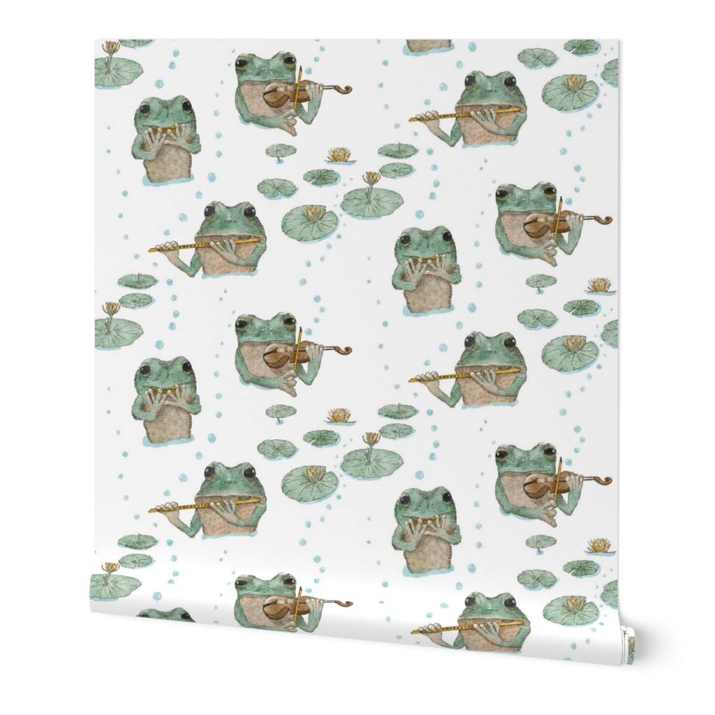 Frog Band with Water Lillie and Bubbles | Watercolor Musicians Leap Year