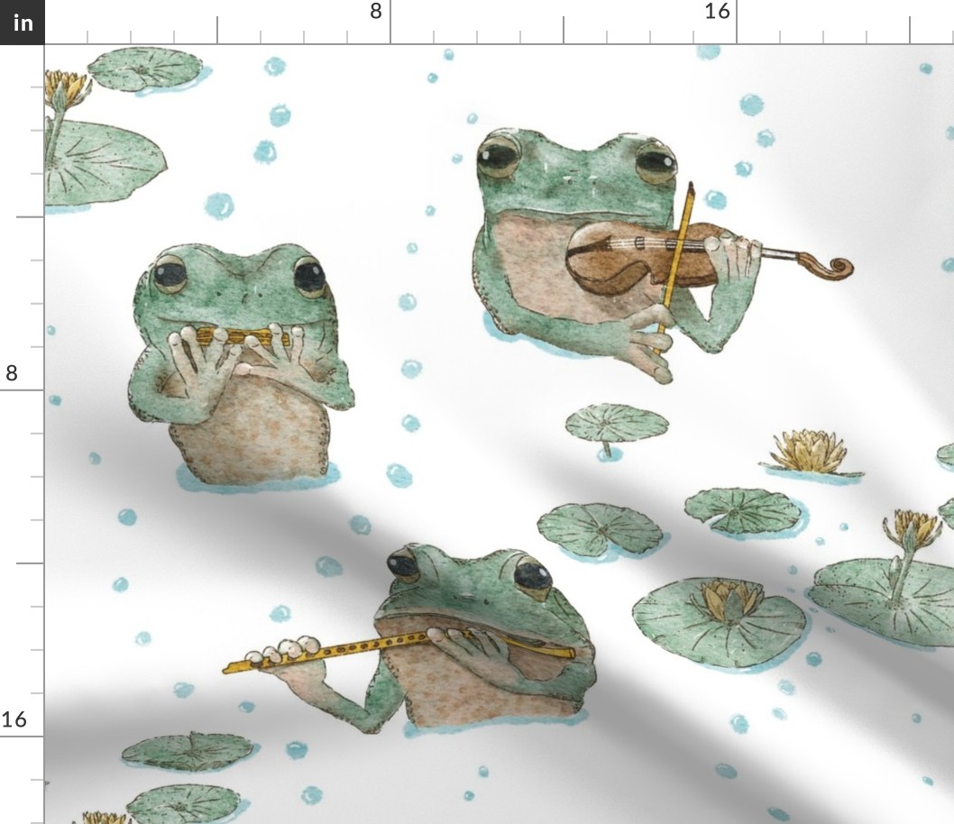 Frog Band with Water Lillie and Bubbles | Watercolor Musicians Leap Year