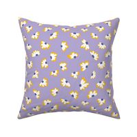 Little flowers in white and yellow daisies on purple for girls clothes