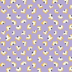 Little Flowers white and yellow daisies on mauve repeat pattern for kids